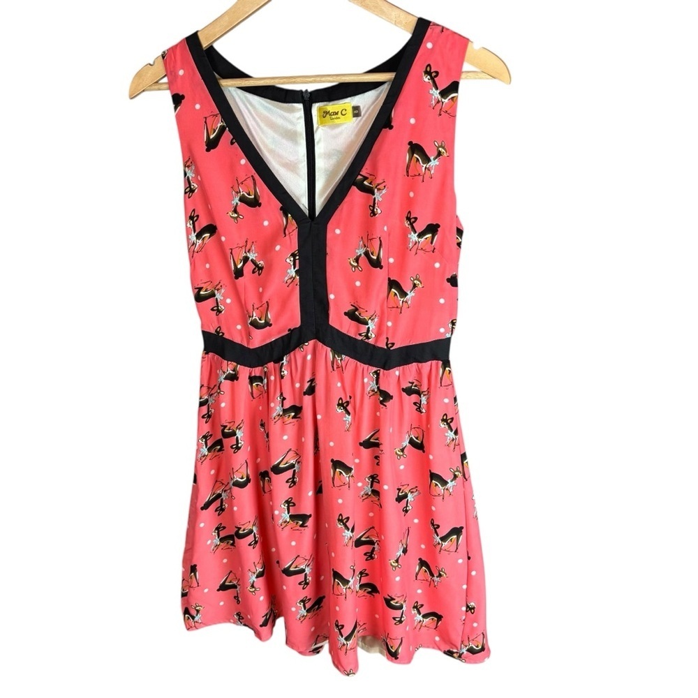 Max C London Black and Pink Sleeveless Deer V-Neck Sundress sz 8